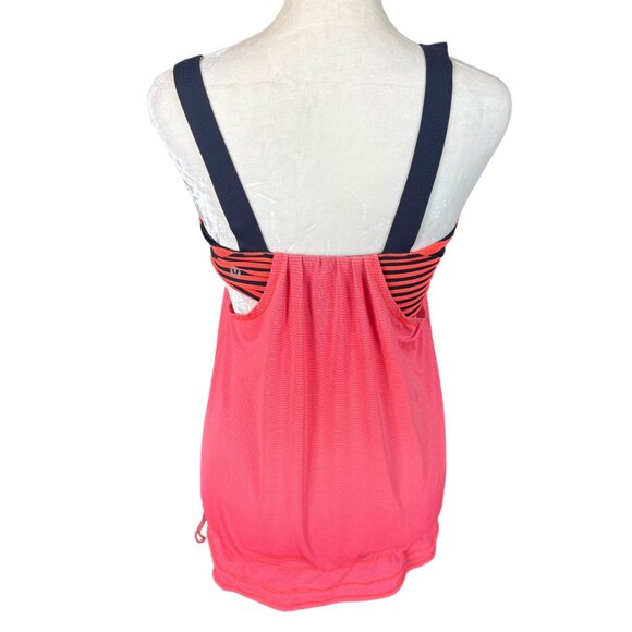 Lululemon coral orange blue no limits tank top with built in striped bra - Picture 4 of 10